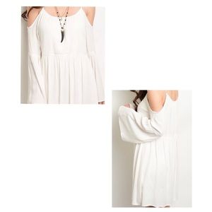 SAGE flowy bohemian cold shoulder embroidery waist accent M mini dress